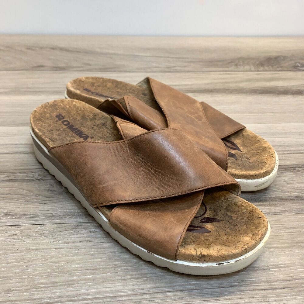 Romika Hollywood 02 Women's Brown Slide Sandals Size EU‎ 38 US 7 Criss Cross